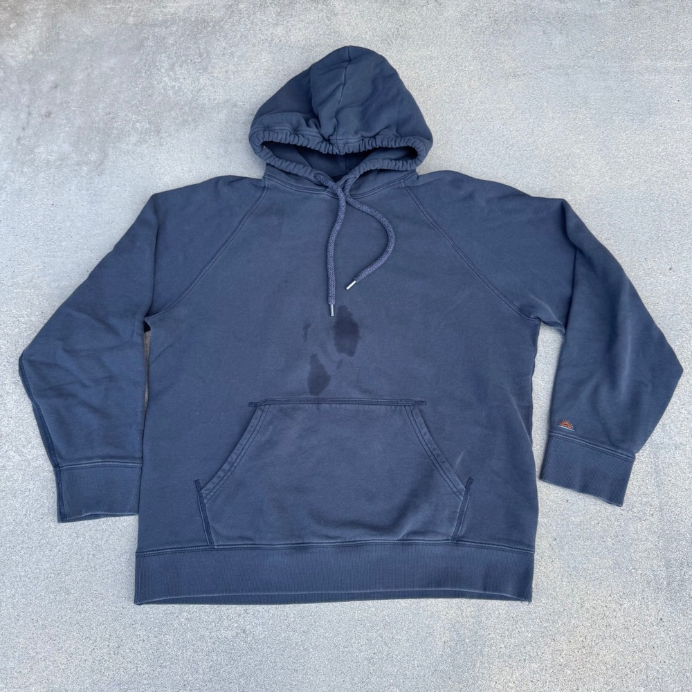 Faherty High Standard Fleece Hoodie Navy Blue Organic Cotton Mens Large L